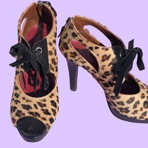 Leopard Print Nanette Lepore Peep Toe Lace Up Heel